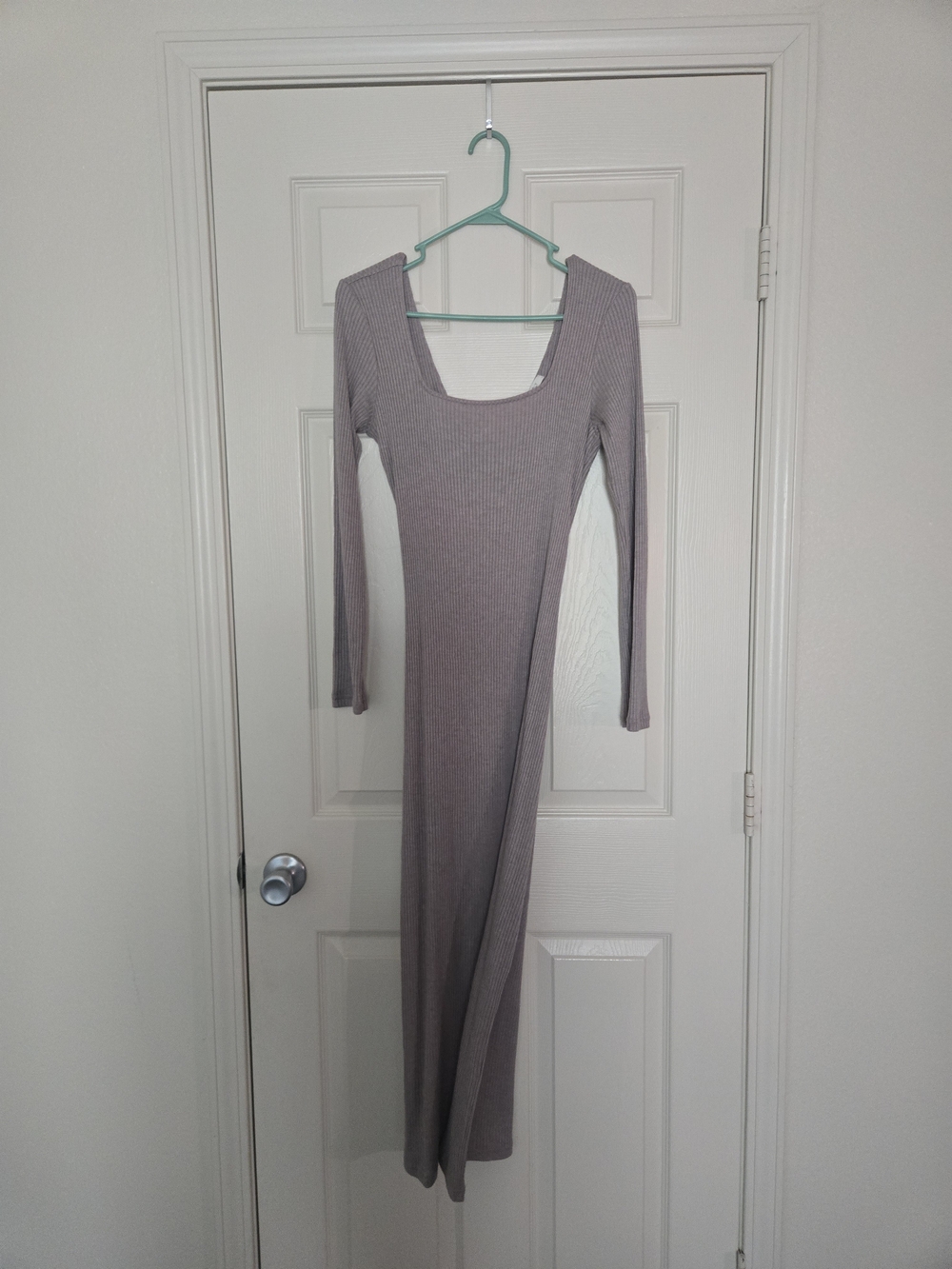 Z Supply Ribbed Long Sleeve Scoop Neck Maxi Dress in Taupe